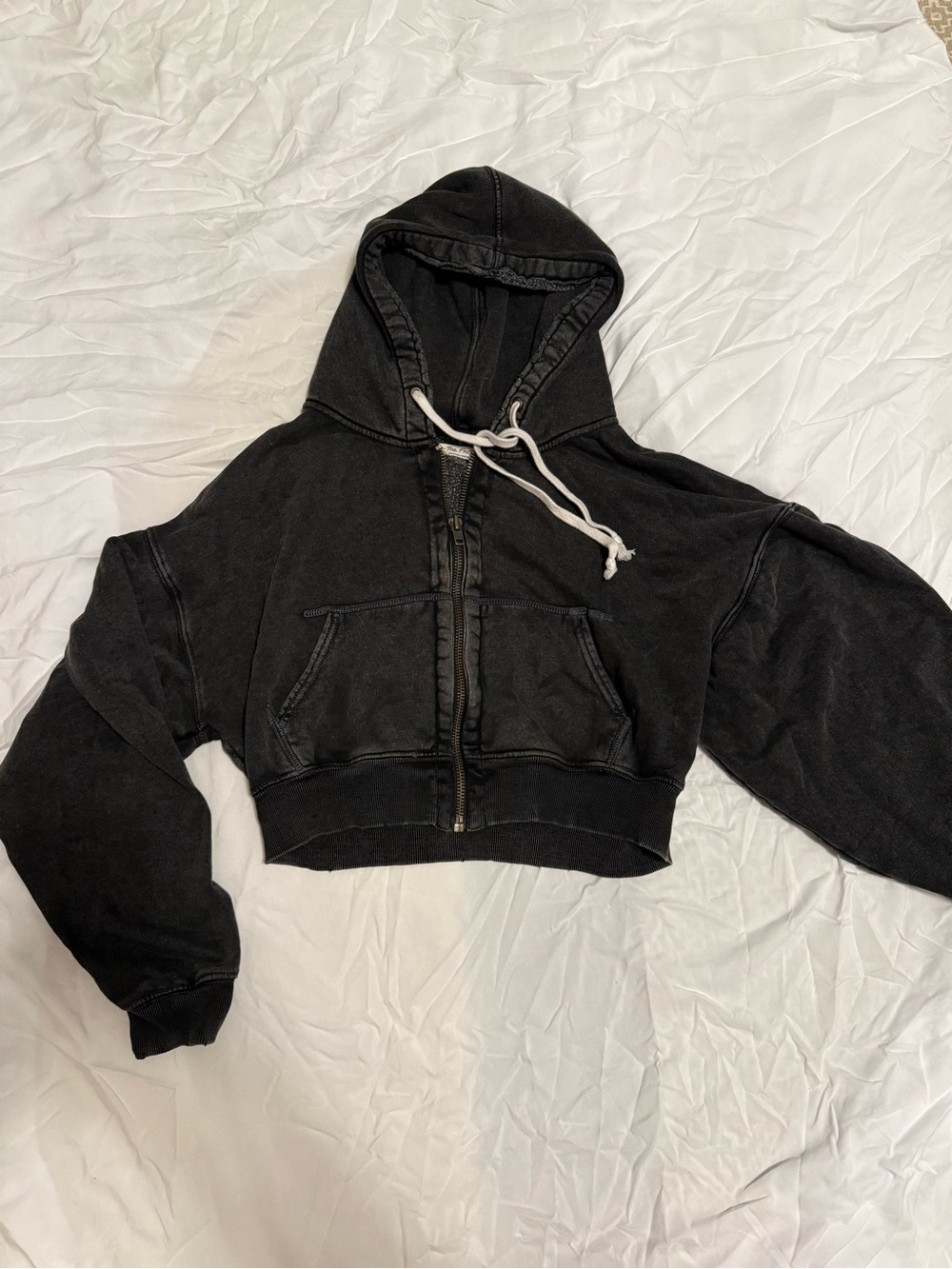 We The Free Cropped Black Zip-Up Bomber Hoodie